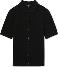 Reiss Thames Pointelle Knit Short Sleeve Button-Up Shirt
