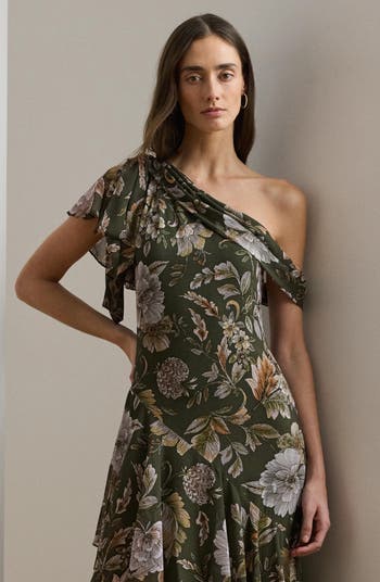 Floral One-Shoulder Georgette Gown