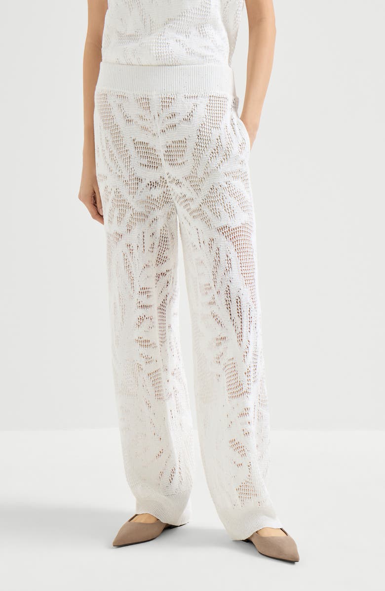 Brunello Cucinelli Dazzling water lilies trousers, Main, color, White