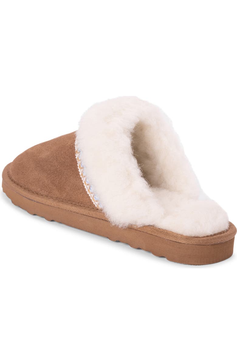 MUK LUKS Dawn Suede Scuff Slipper with Genuine Shearling Trim, Alternate, color, Caramel