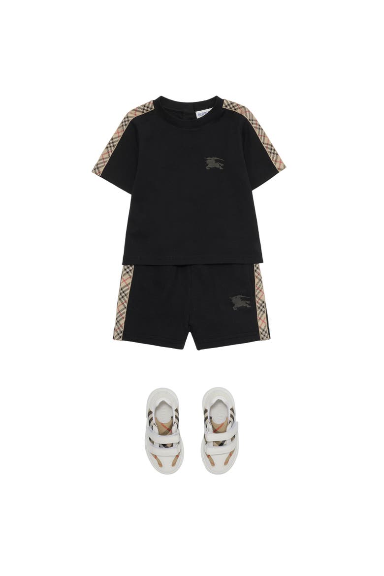 Check Trim Cotton Shorts, Alternate, color, Black