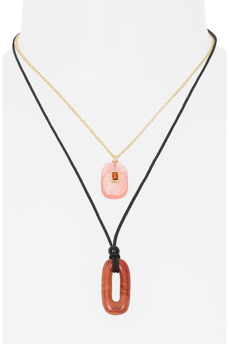 Set of 2 Cord Necklaces, Alternate, color, ORANGE MULTI- BLACK
