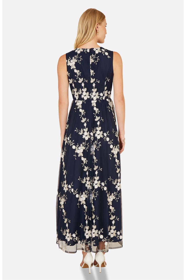 Mesh Embroidered Maxi Dress, Alternate, color, Navy