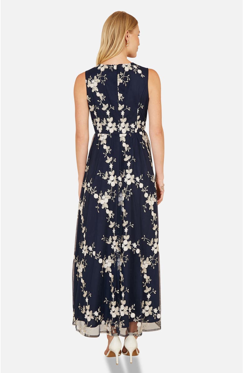 Yumi Mesh Embroidered Maxi Dress, Alternate, color, Navy