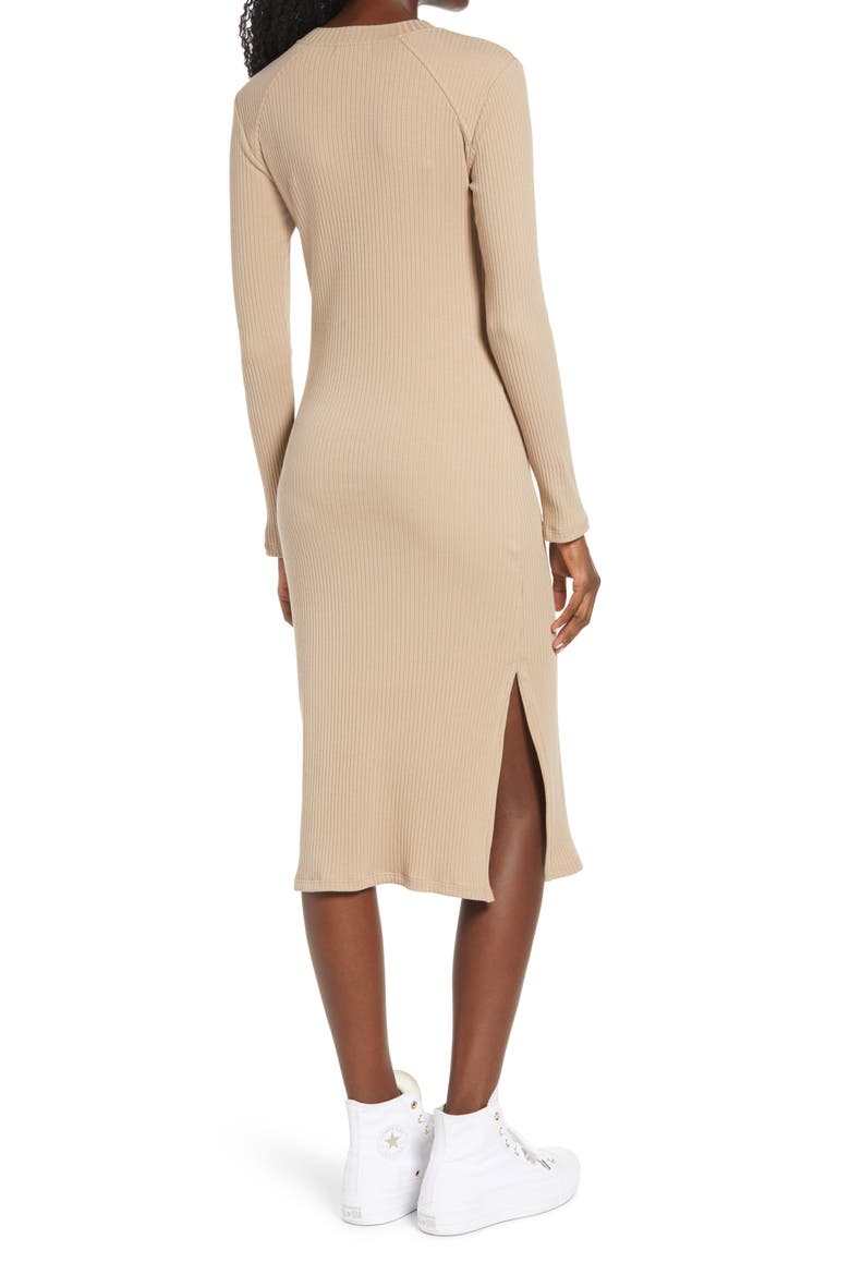 Ribbed Long Sleeve Midi Dress, Alternate, color, CUBAN SAND