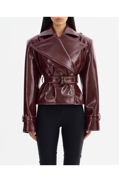 Delania | Faux Leather Cropped Trench Coat