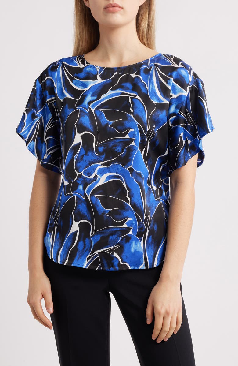 Anne Klein Abstract Floral Flutter Sleeve Top, Main, color,