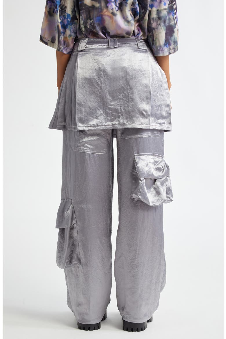 Clover Skirt Overlay Satin Cargo Pants, Alternate, color, GREY
