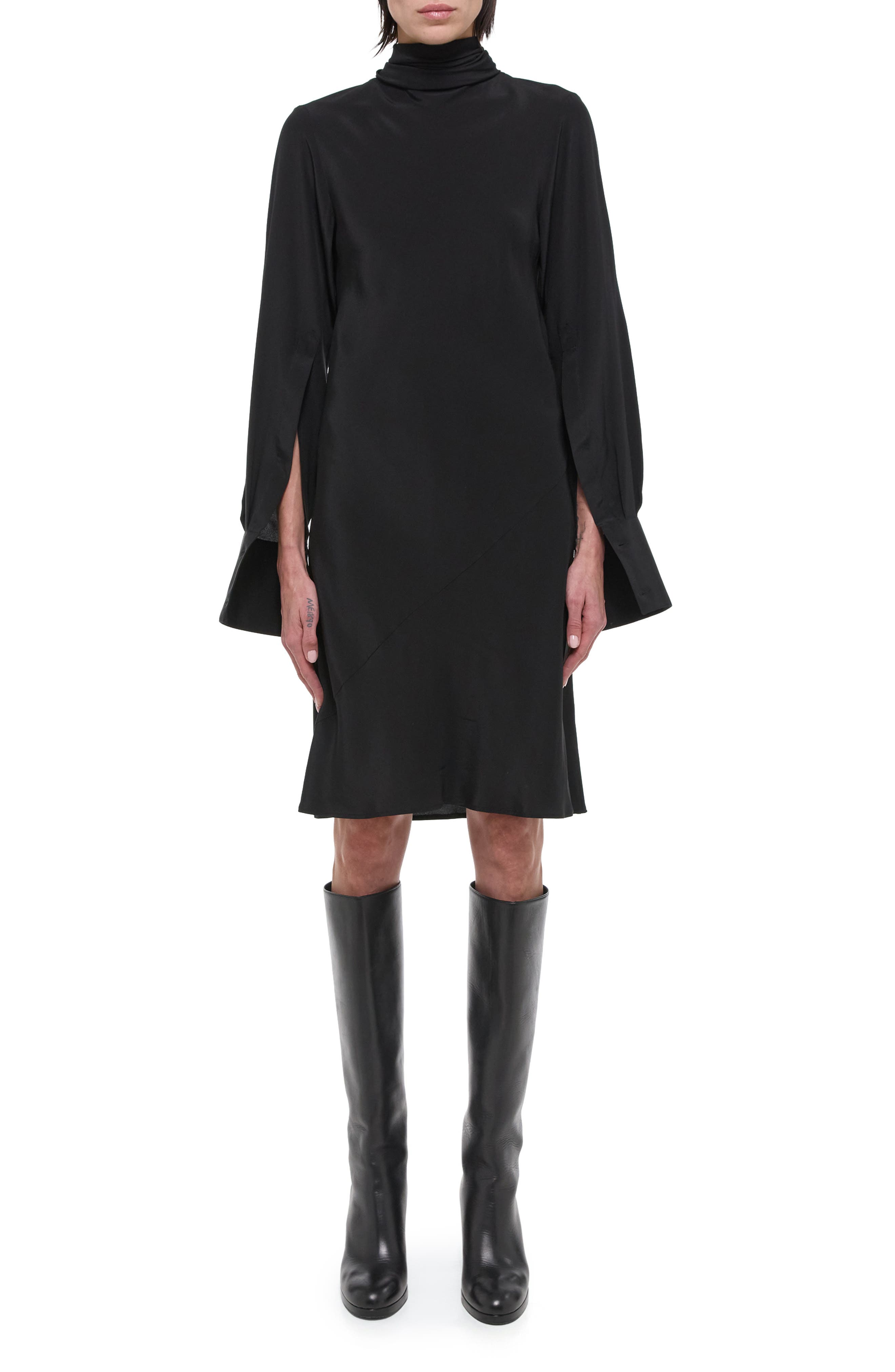 Helmut Lang Scarf Neck Long Sleeve Silk Dress