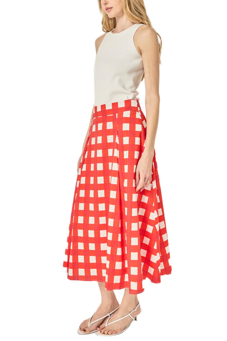 Plaid Pleated A-Line Midi Skirt, Alternate, color, RED