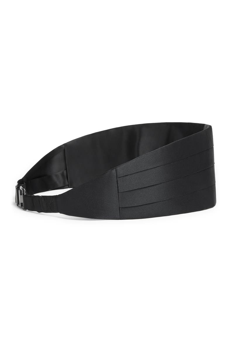 Pleated Silk Cummerbund, Alternate, color, BLACK