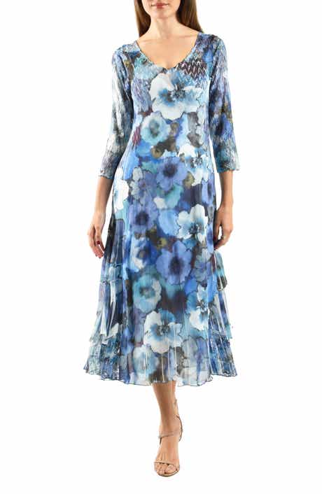 Komarov Floral Charmeuse & Chiffon Cocktail Dress