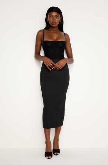 Reversible Neoprene Pencil Midi Skirt