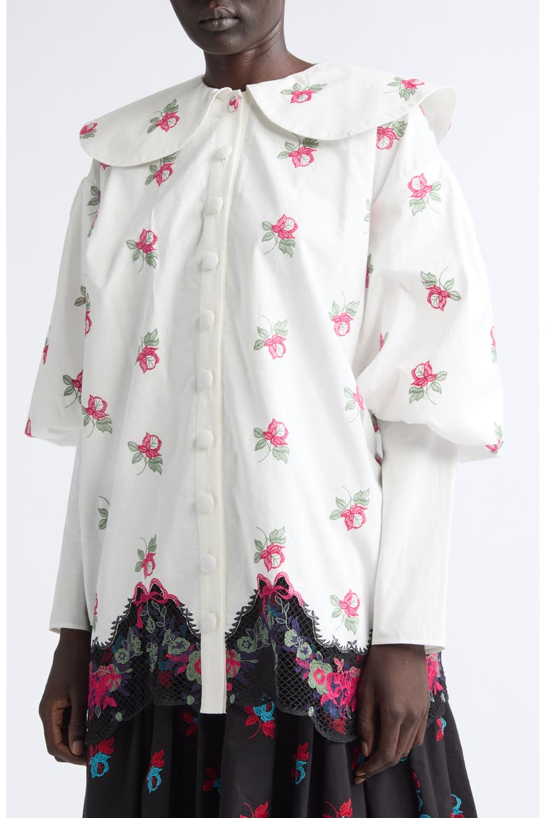 Pick-Ups Lace Trim Floral Cotton Shirt, Alternate, color, WHITE MULTI