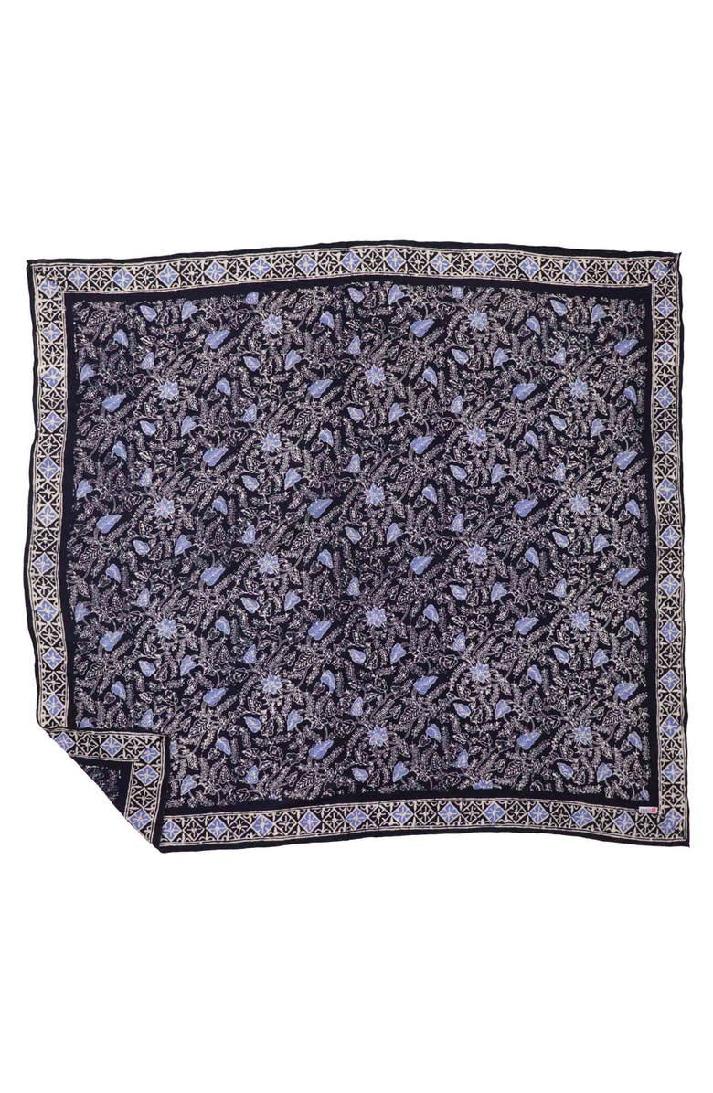Kasih Co-op Wild Rag Batik Bandana Blue Navy Foliage, Main, color, Blue Navy