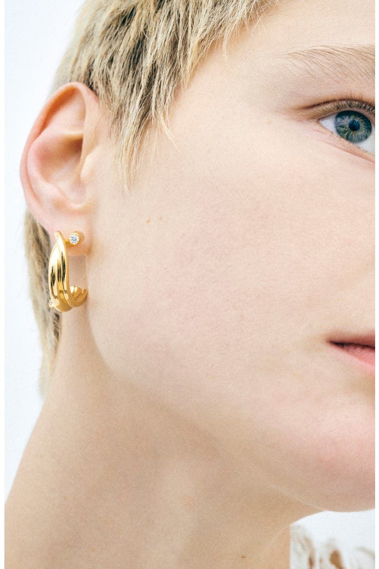 Cubic Zirconia Hoop Earrings, Alternate, color, 18CT GOLD PLATED