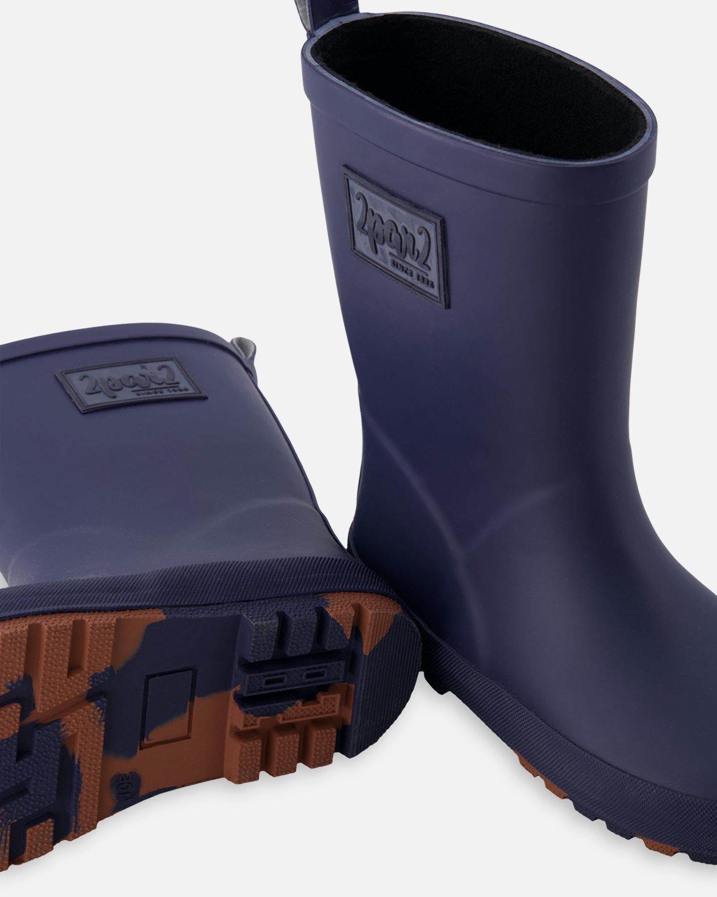 Deux par Deux Boy Waterproof Rain Boots in Natural Rubber, Alternate, color, Navy Blue
