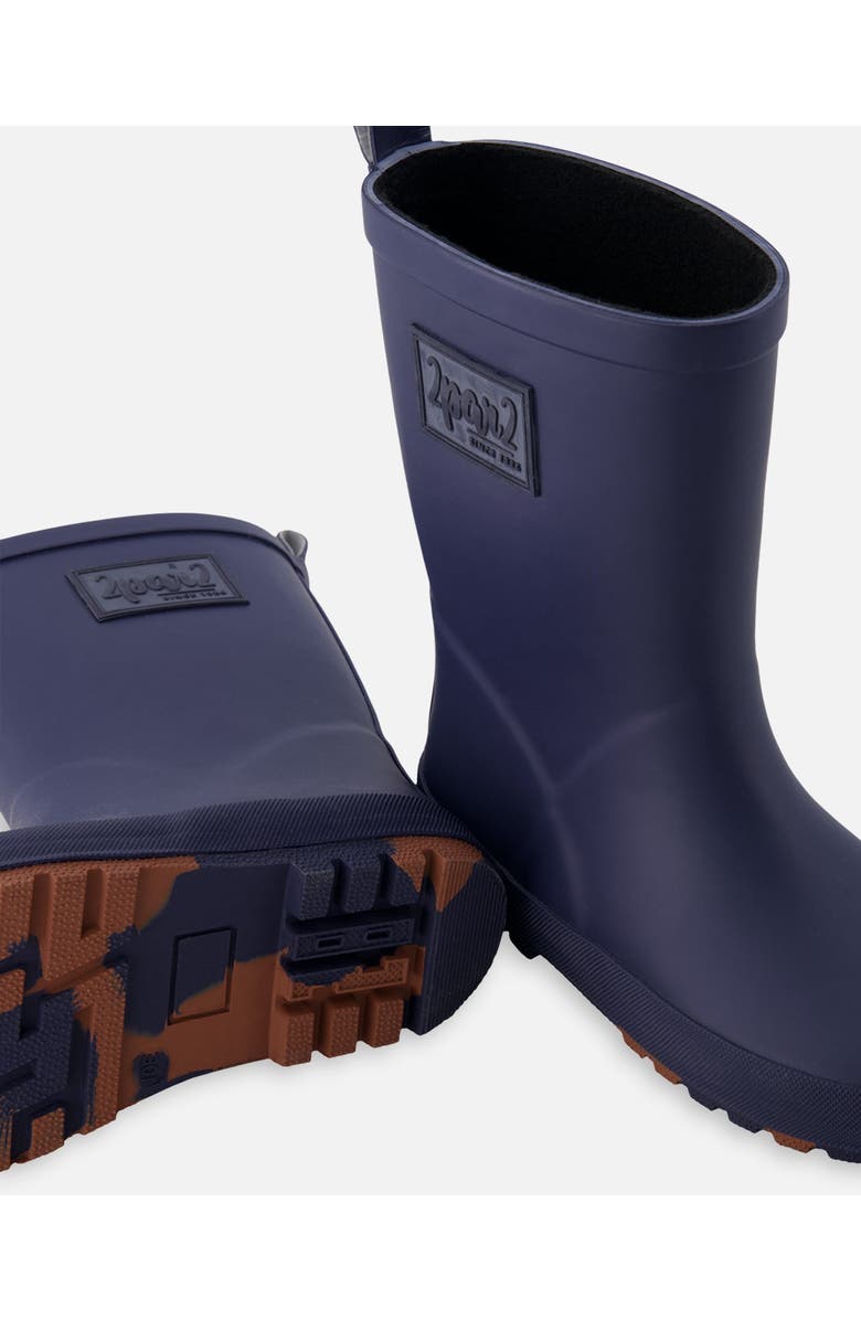 Deux par Deux Boy Waterproof Rain Boots in Natural Rubber, Alternate, color, Navy Blue