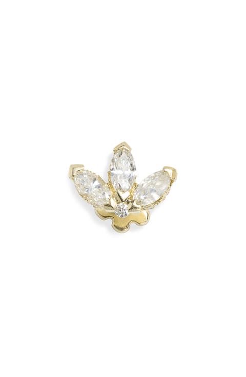 Engraved Diamond Lotus Stud Earring