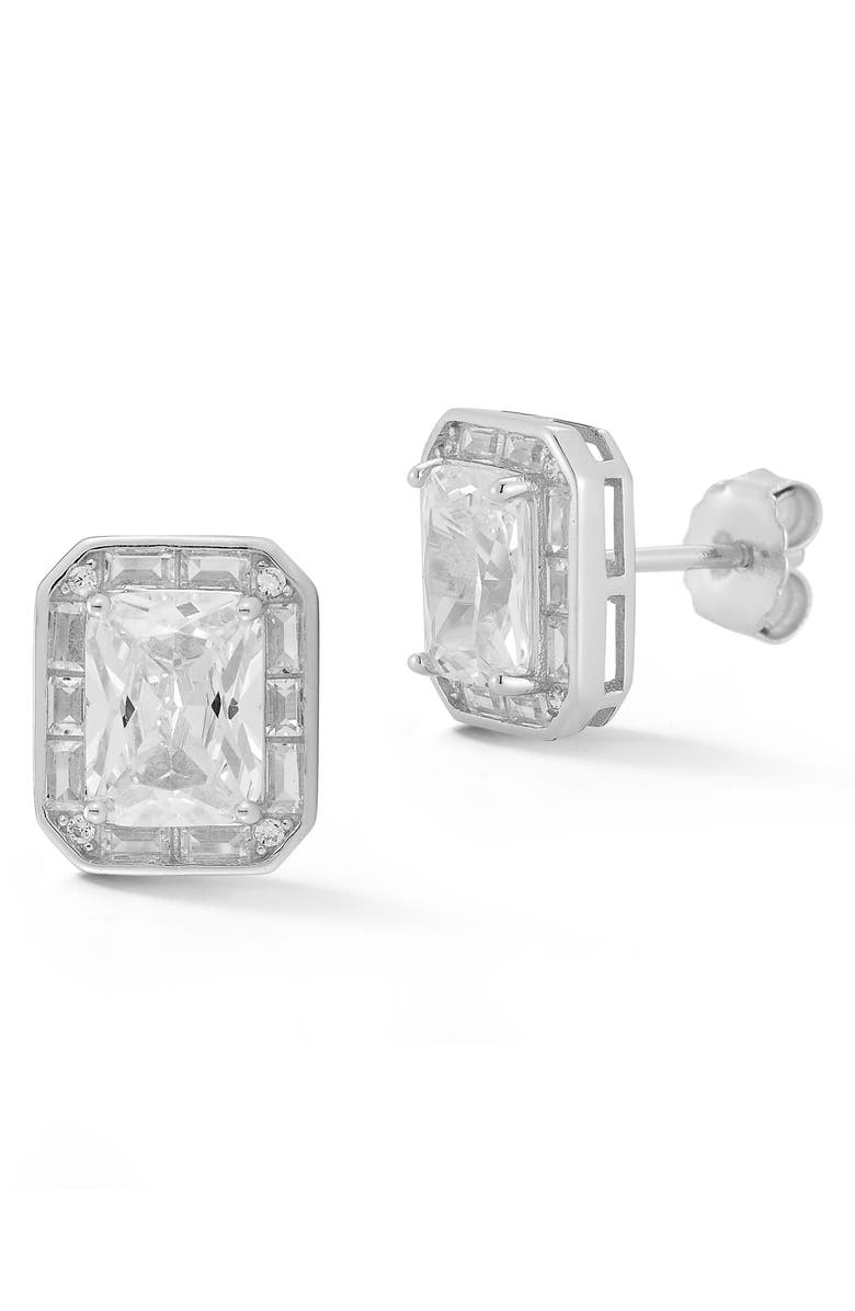 GLAZE JEWELRY Halo Cubic Zirconia Stud Earrings, Main, color,