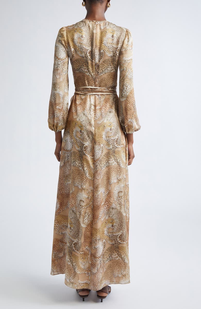 Zimmermann Rebellion Long Sleeve Belted Silk Maxi Dress, Alternate, color, Latte Leopard