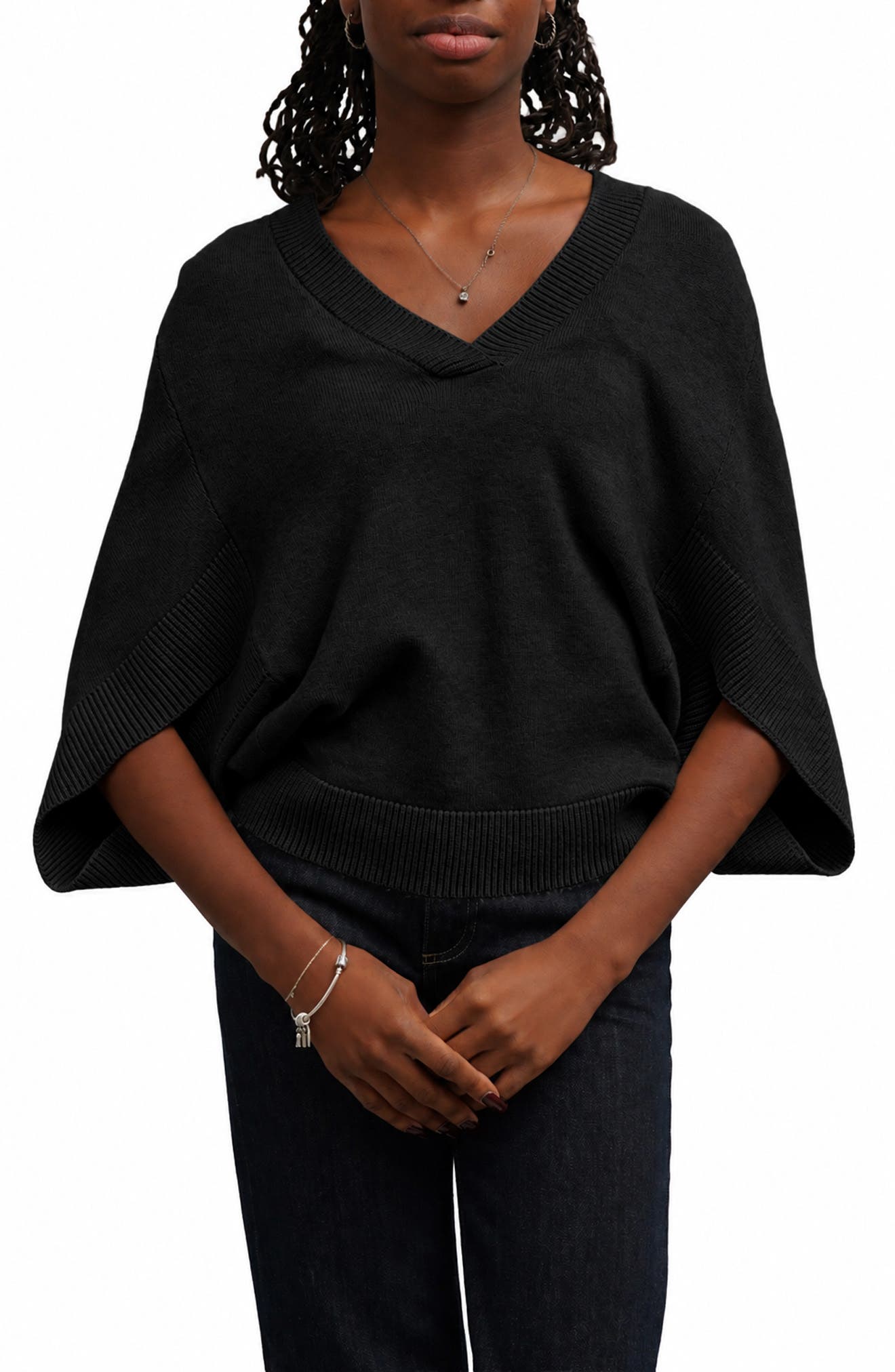 V-Neck Cape Sweater