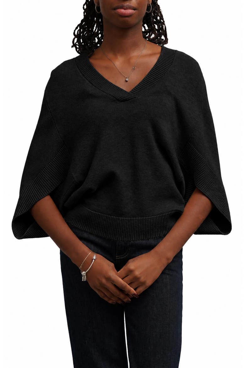 V-Neck Cape Sweater, Main, color, BLACK