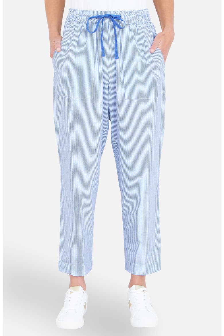 Cotton Stripe Cropped Trousers, Main, color, Blue