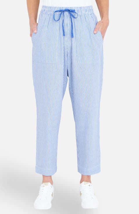 Cotton Stripe Cropped Trousers
