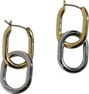 Nickel & Suede Mixed Metal Chain Link Hoop Earrings