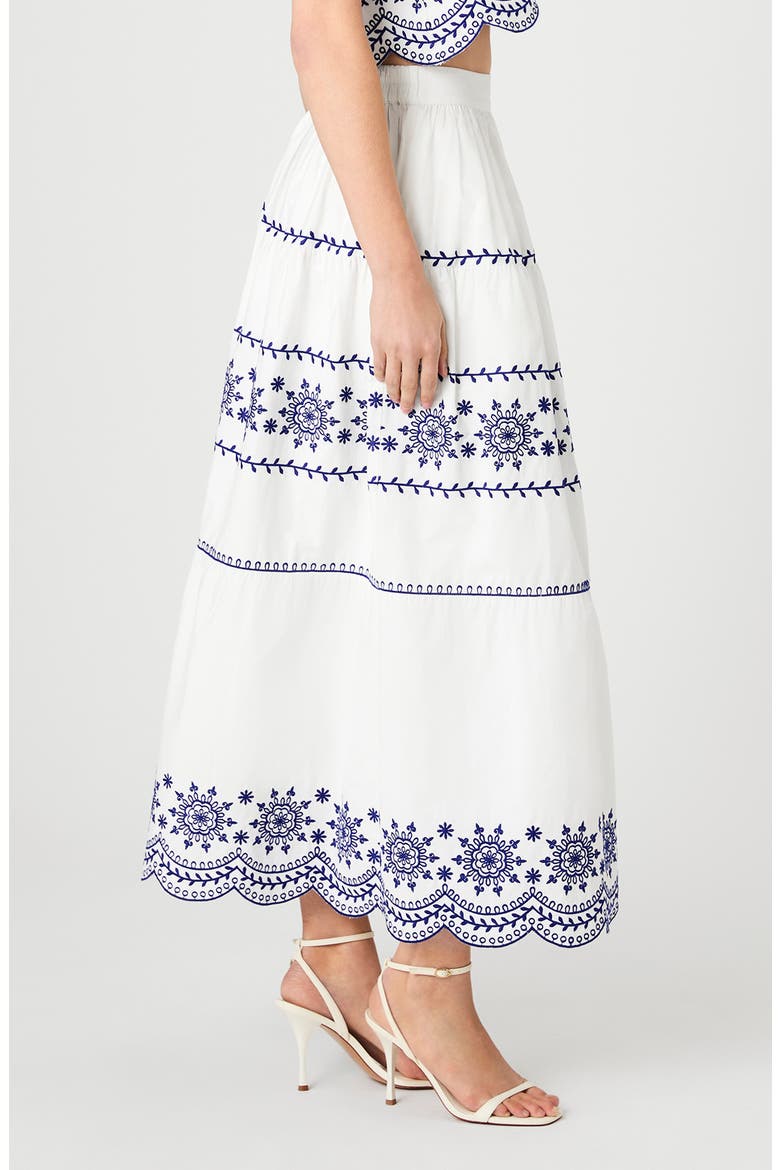 Alissa Embroidered Cotton Midi Skirt, Alternate, color, LINEN WH-ELEC INDIGO
