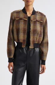 Toccin Pierce Fringe Detail Tweed Bomber Jacket