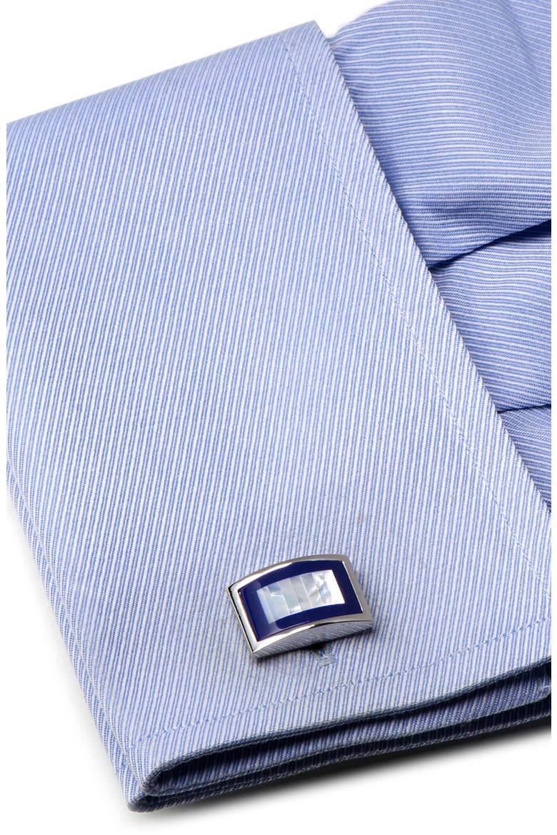 Rectangle Mother-of-Pearl & Lapis Cuff Links, Alternate, color, BLUE