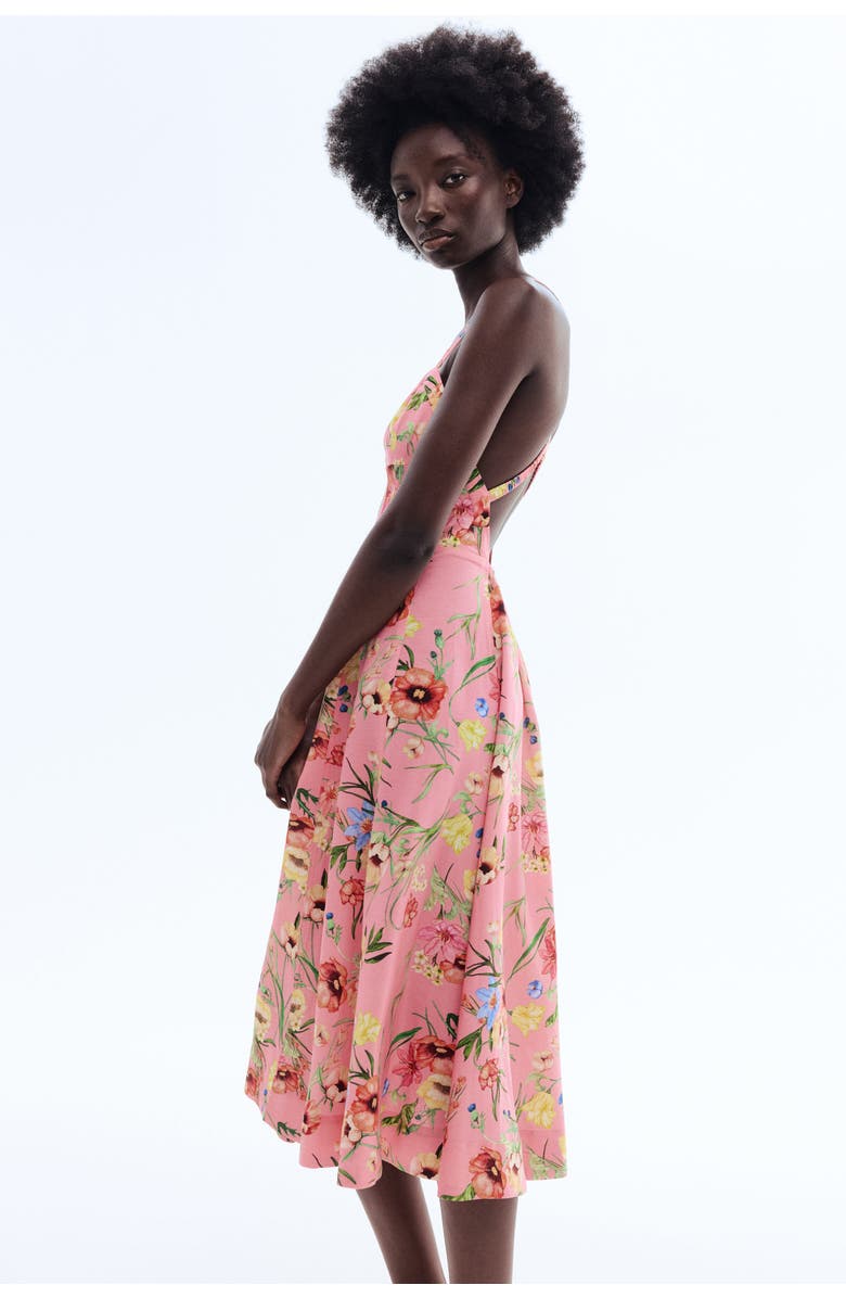 H&M Flared Linen-blend Dress, Alternate, color, Light Pink/Floral