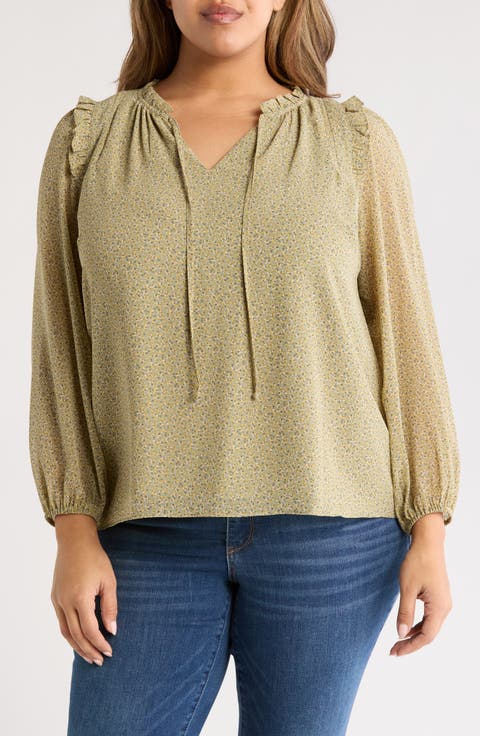 Ruffle Split Neck Top (Plus)