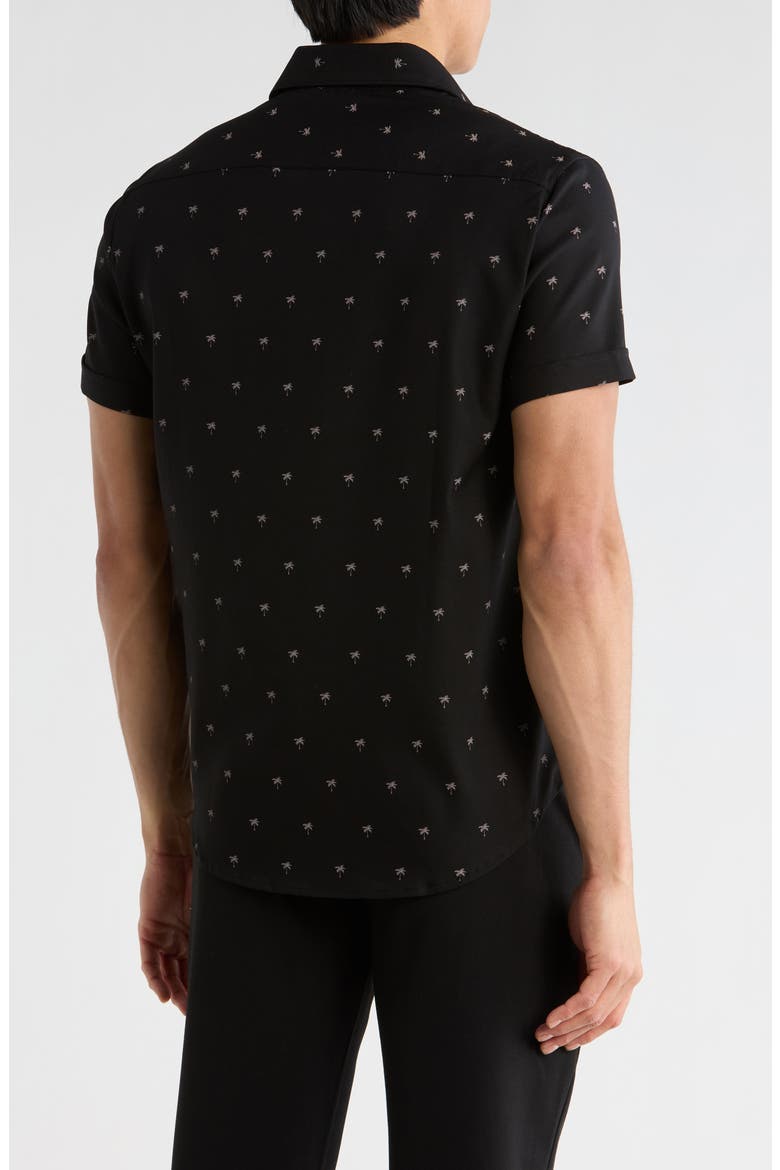 Palm Tree Short Sleeve Button-Up Shirt, Alternate, color, BLACK