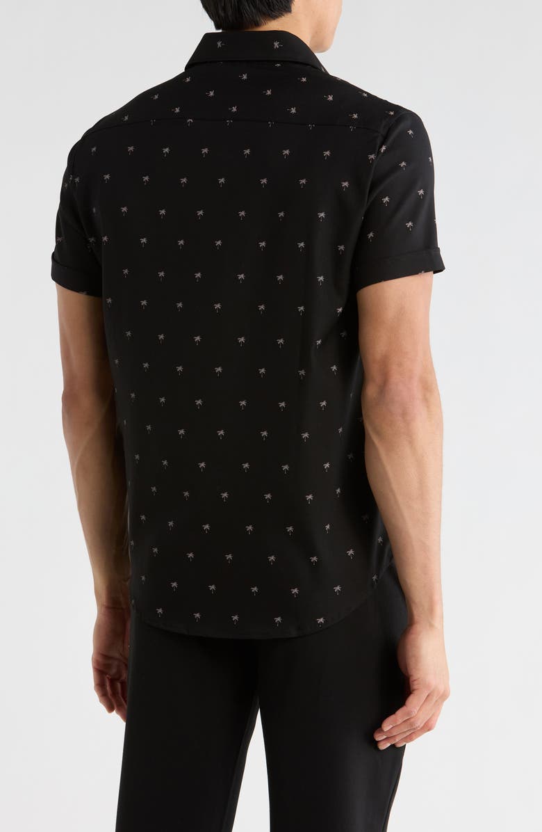 DENIM AND FLOWER Palm Tree Short Sleeve Button-Up Shirt, Alternate, color, Black