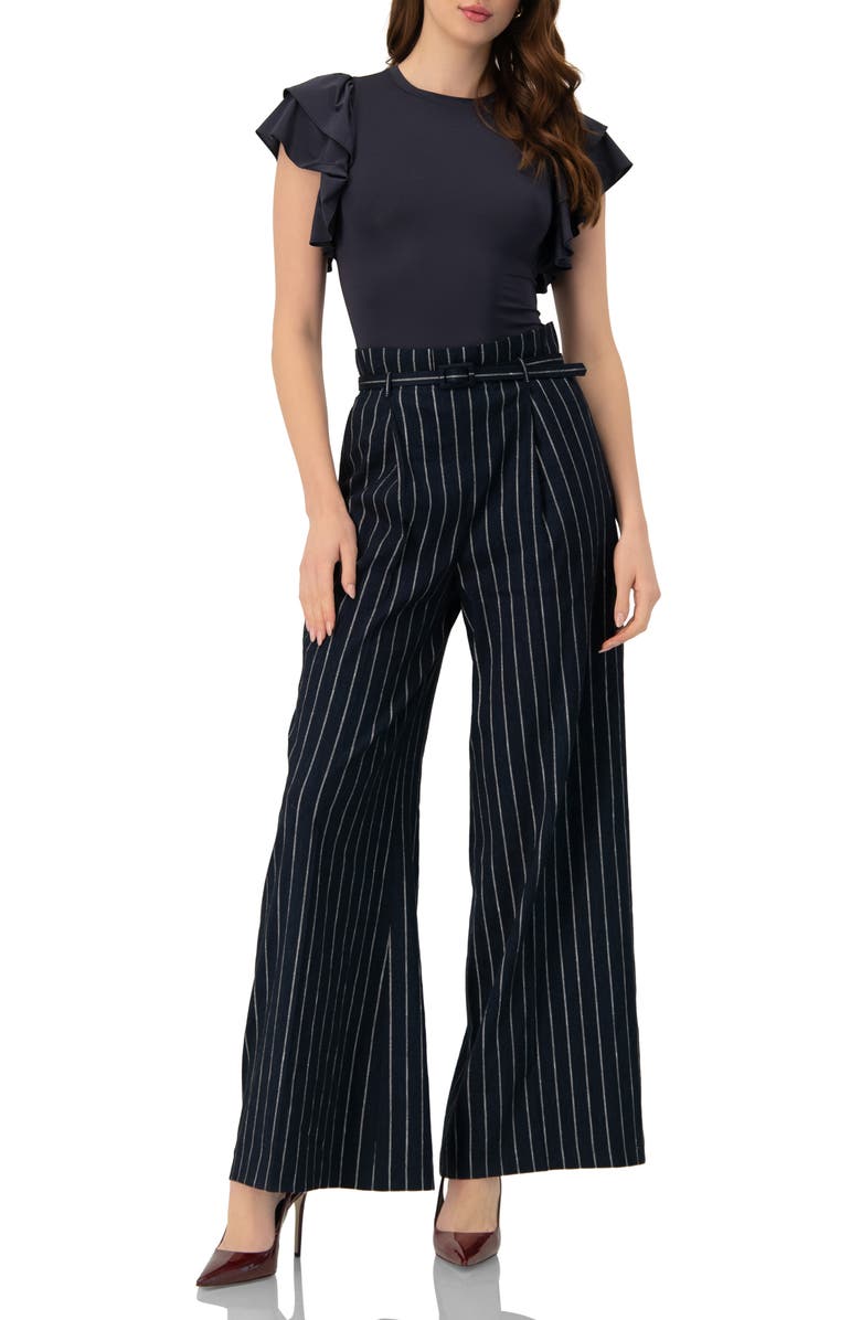 IVONNE Ruffle Sleeve Bodysuit, Alternate, color, Navy Blue