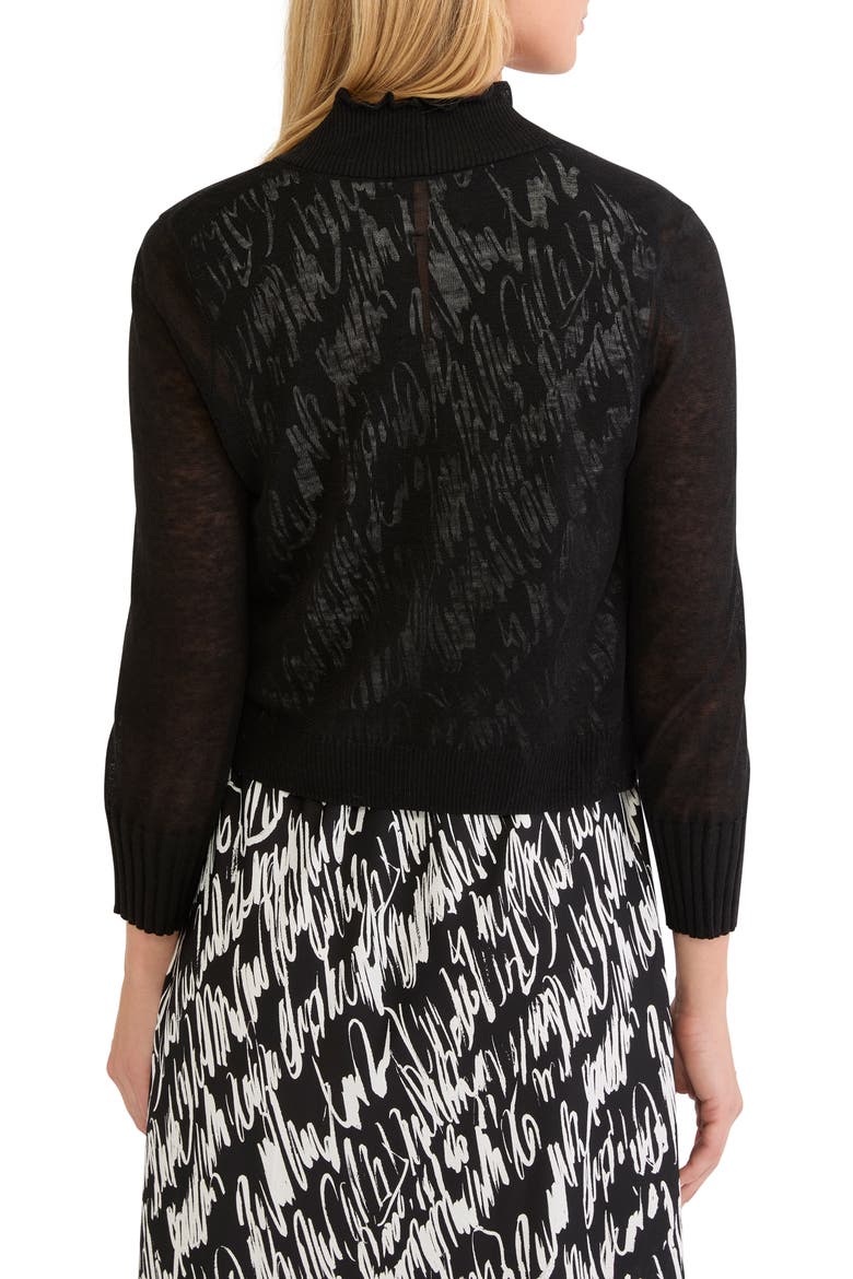 Ruffle Featherweight Linen Blend Cardigan, Alternate, color, BLACK ONYX