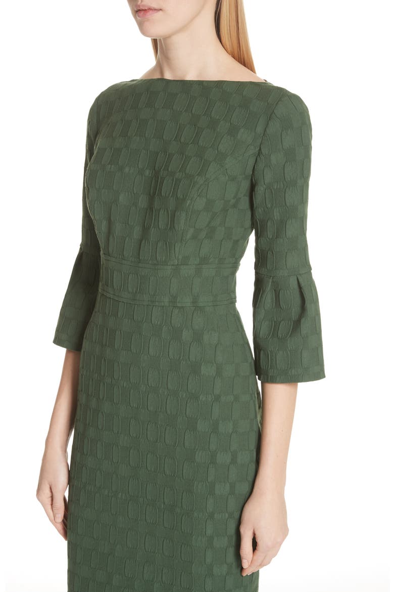 Flutter Sleeve Stretch Jacquard Sheath Dress, Alternate, color, OLIVE
