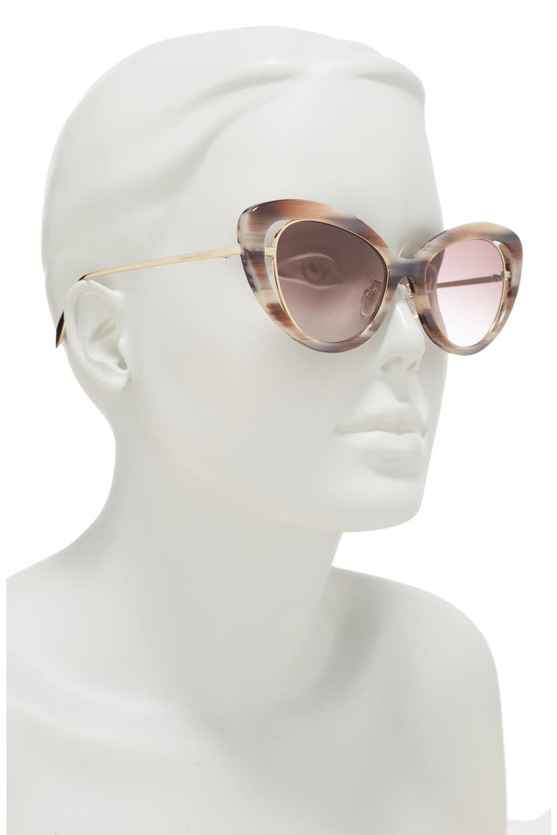 Alexander McQueen 53mm Cat Eye Sunglasses, Alternate, color, PINK GOLD VIOLET