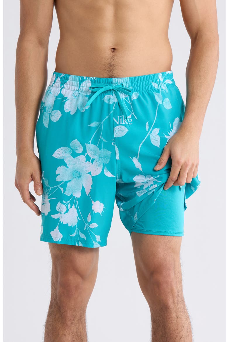 Floral Swim Trunks, Alternate, color, DUSTY CACTUS
