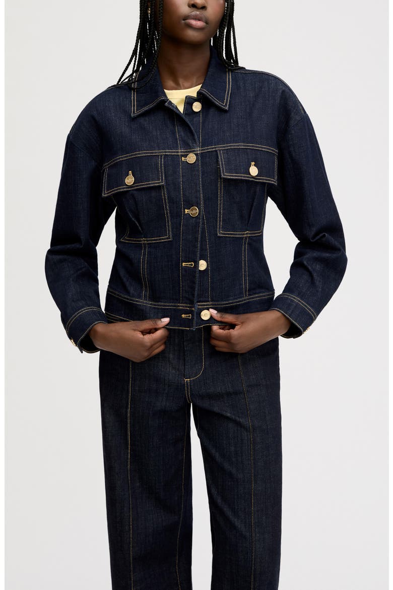 Cinch Waist Denim Jacket, Main, color, SEATTLE WASH