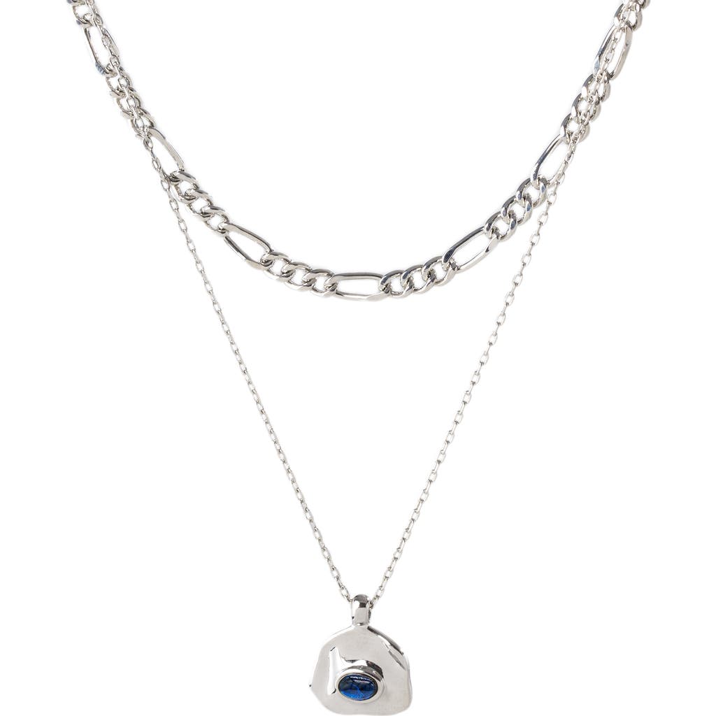 Classicharms Aria Gemstone Pendant Necklace And Figaro Chain Layering Set In Metallic