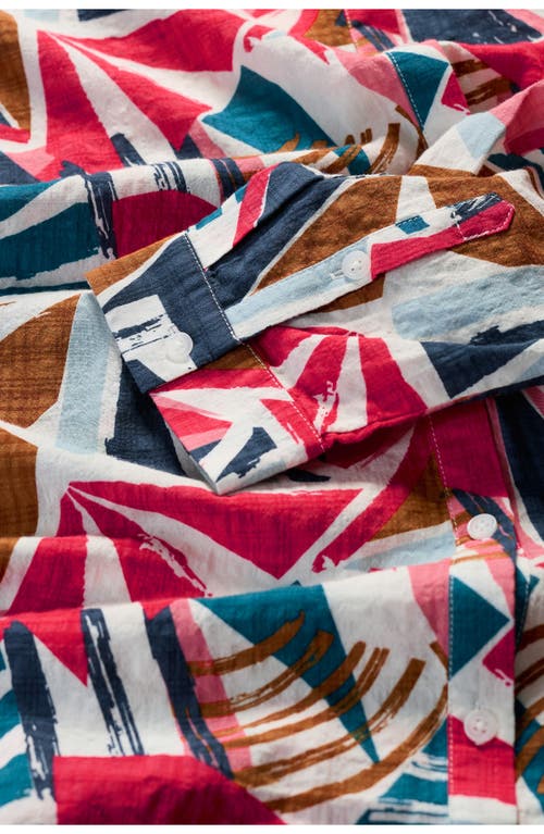 Shop Seasalt Cornwall Wren Abstract Print Cotton Blend Button-up Shirt In Spinnaker Sails Chalk