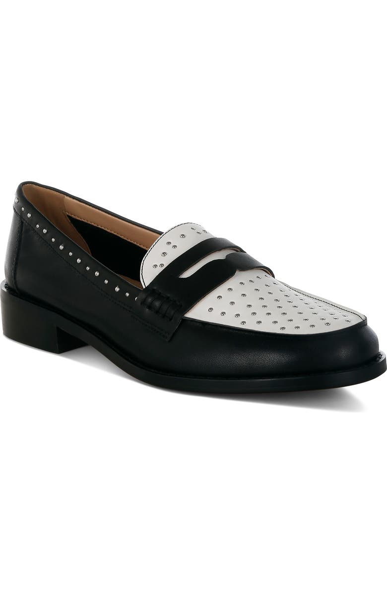Rag & Co Raisa Penny Loafer, Main, color, Black/ Off White