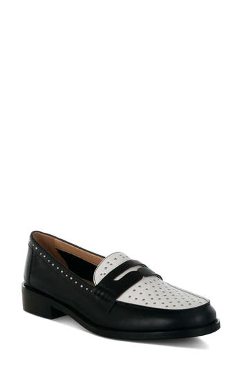 Rag & Co Women's Raisa Stud Embellished Penny Loafers In Black Off White In Black/off White