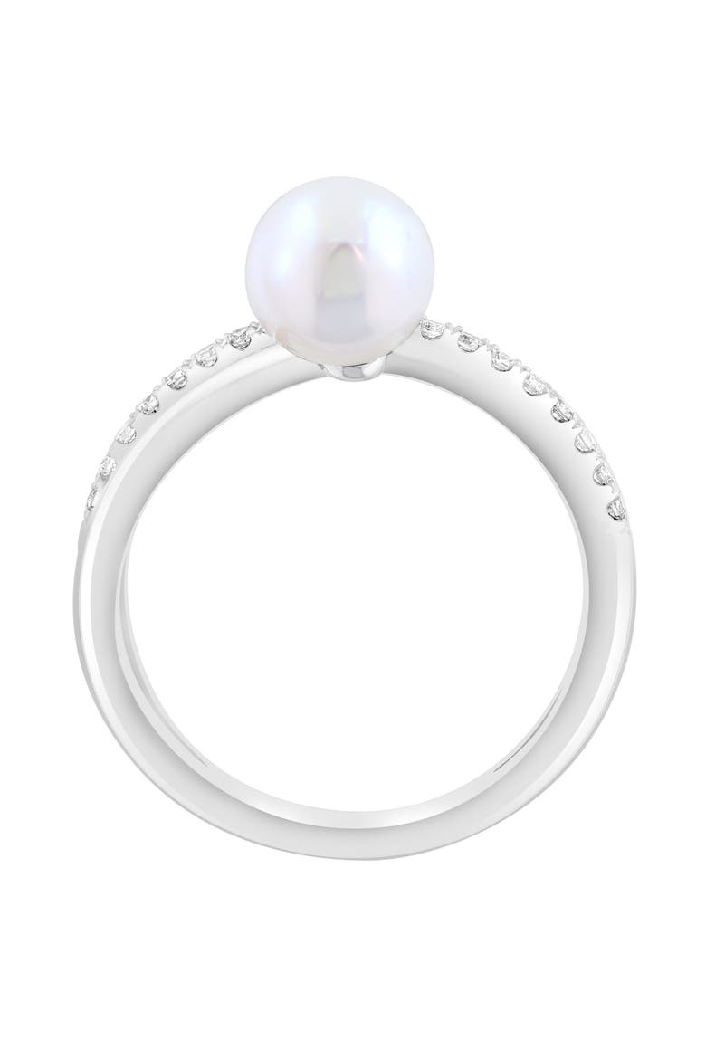 Sterling Silver Freshwater Pearl & Diamond Ring, Alternate, color, WHITE