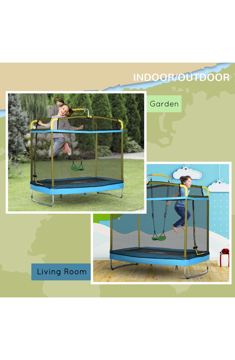Qaba 3-in-1 Kids Trampoline, Enclosure, Swing, Gymnastics Bar, Alternate, color, 
