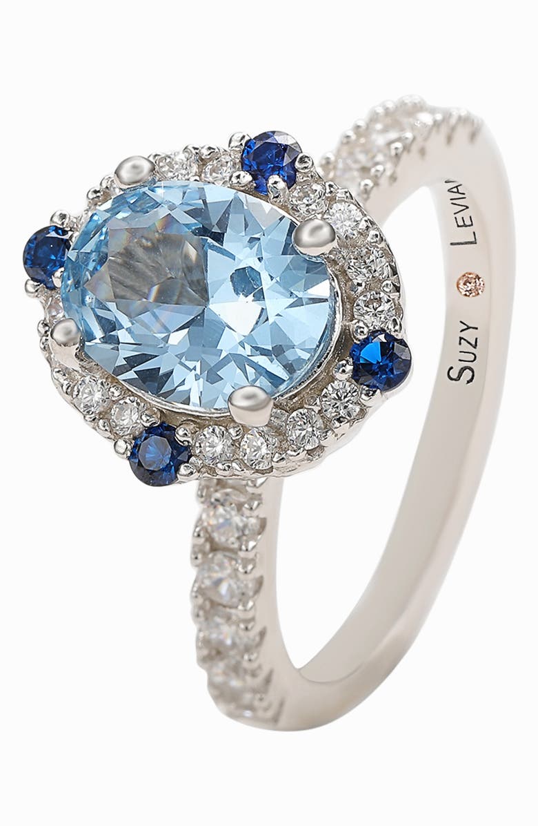 SUZY LEVIAN Sterling Silver Blue CZ Pavé Halo Ring, Alternate, color, 